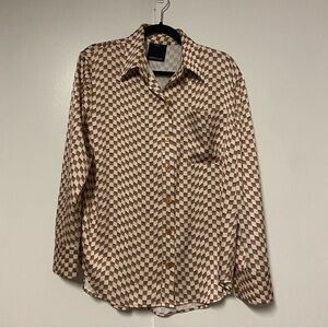 C/MEO Collective check oversized button up brown/white Top Size Small